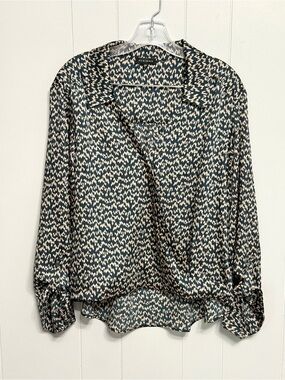 Pleione Green & Cream Printed Wrap style Blouse